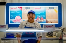 Tip Top icecream Kiwi tiptop, container popup shop at the Viaduct on a hot summers day in Auckland city